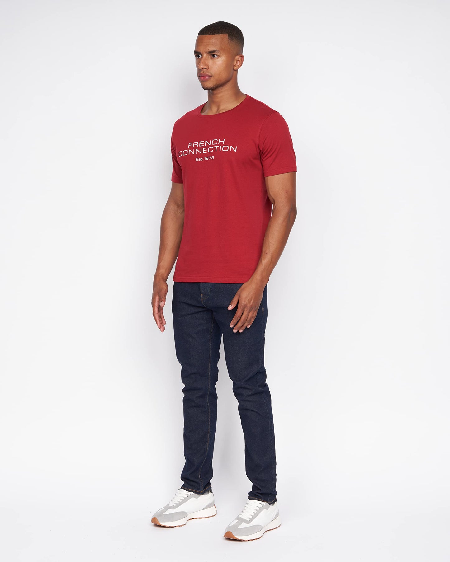 French Connection Mens Premium Half Sleeve Crew Neck T-Shirt with Letter Print Logo Design