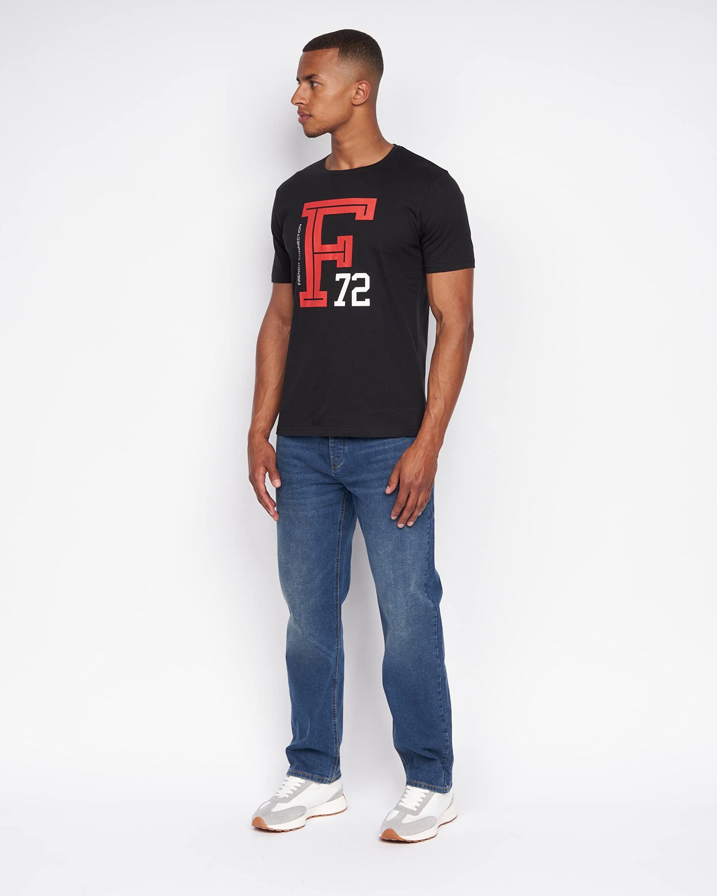 French Connection Mens Premium Half Sleeve Crew Neck T-Shirt with Letter Print Logo Design