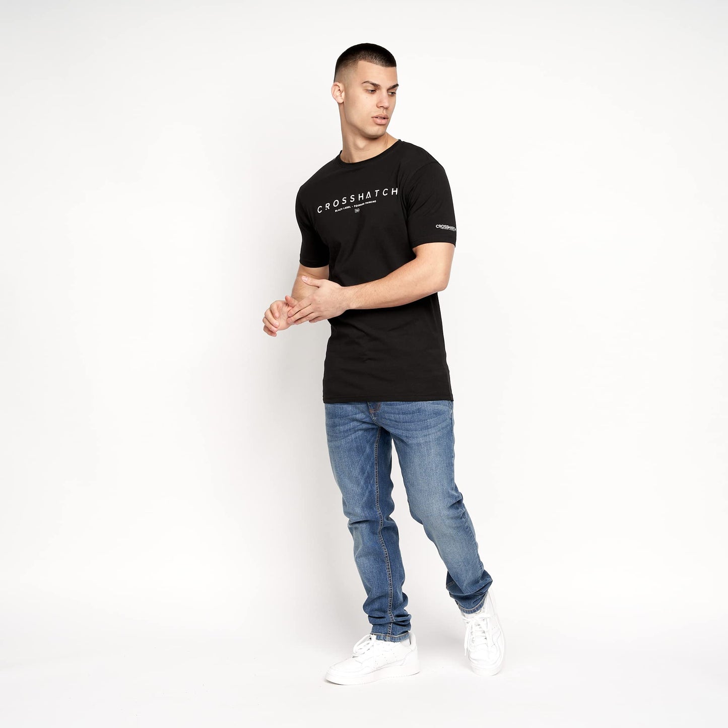 Crosshatch Men's Premium Half Sleeve Crew Neck T-Shirt with Letter Print Logo Design