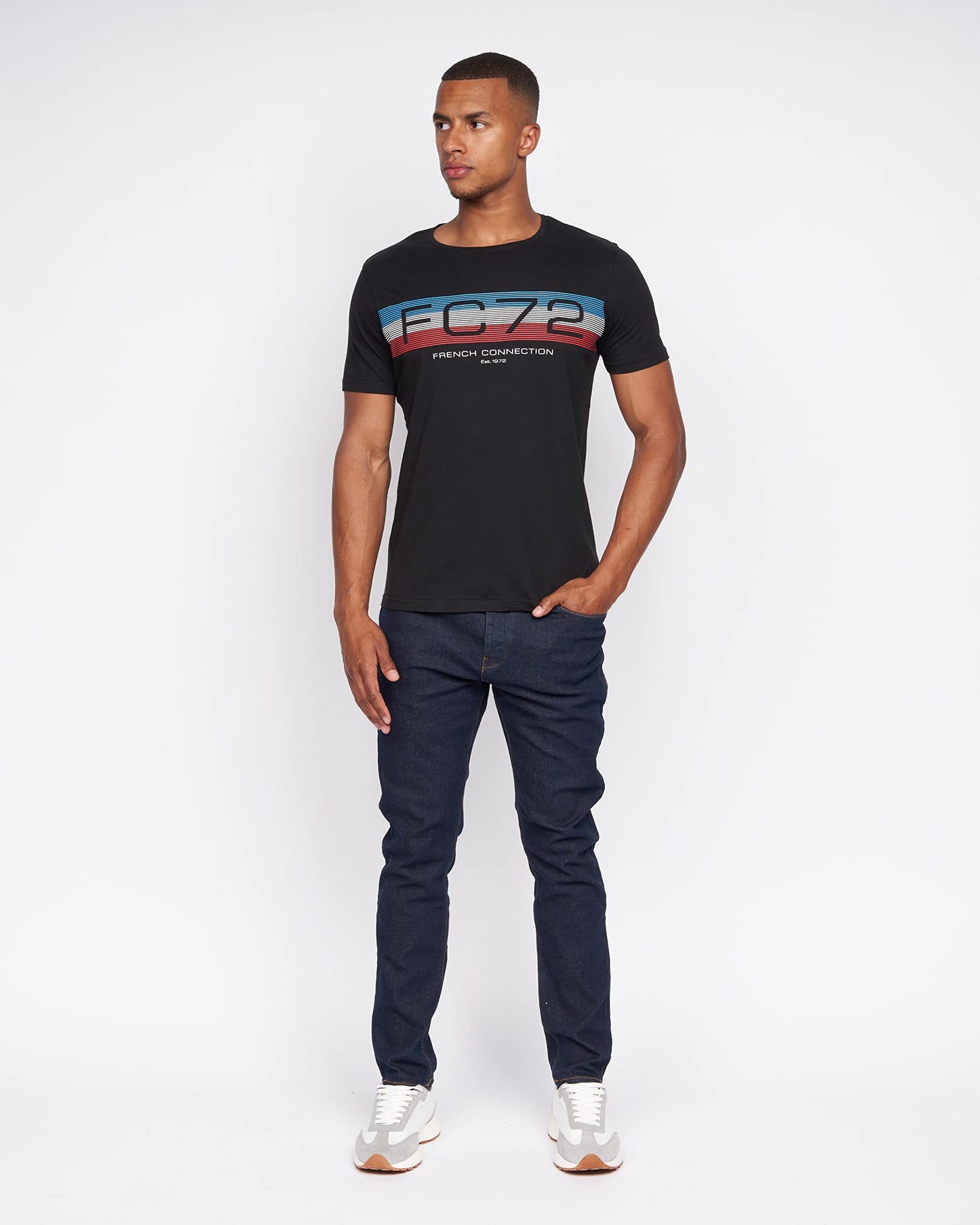 French Connection Mens Premium Half Sleeve Crew Neck T-Shirt with Letter Print Logo Design