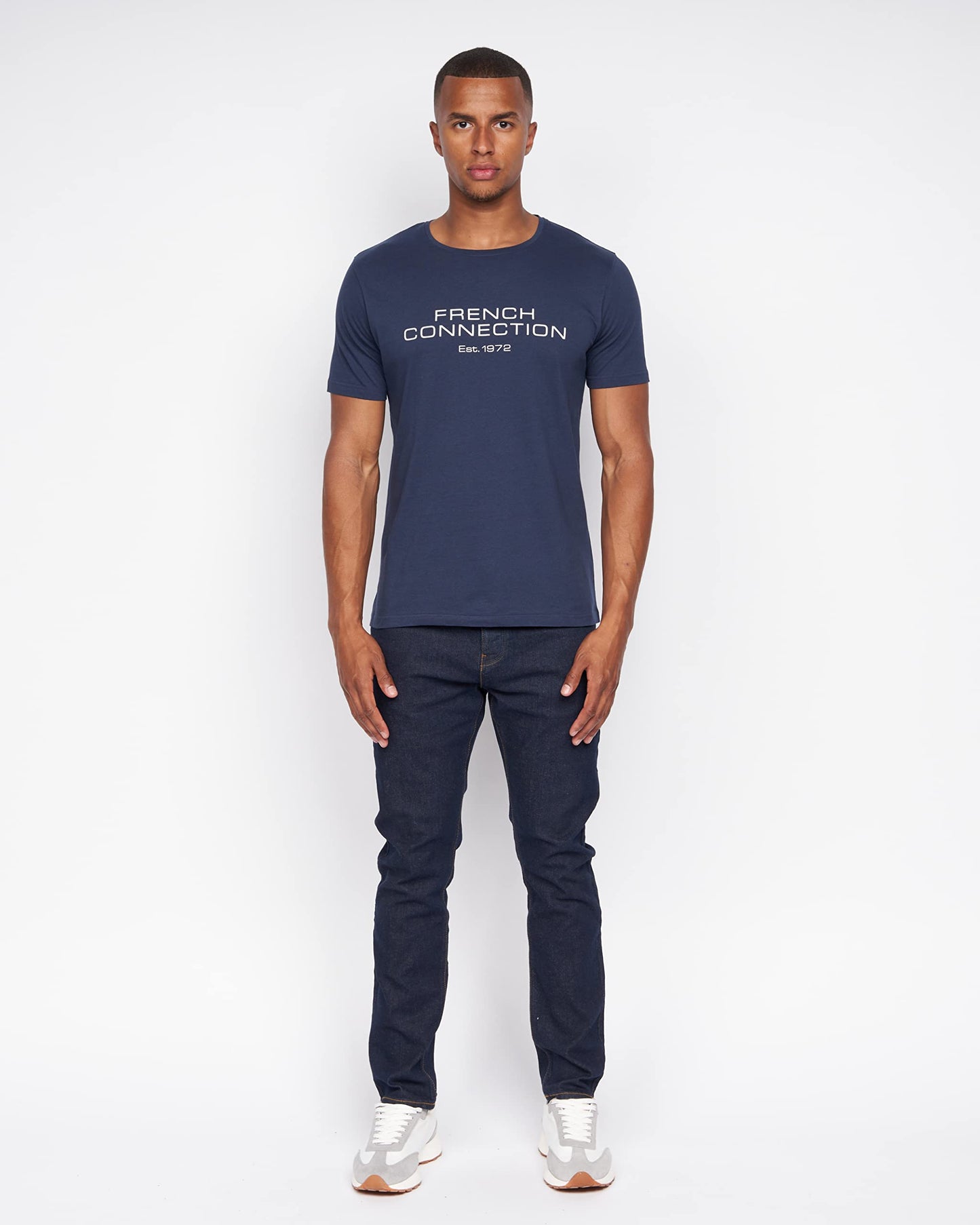 French Connection Mens Premium Half Sleeve Crew Neck T-Shirt with Letter Print Logo Design