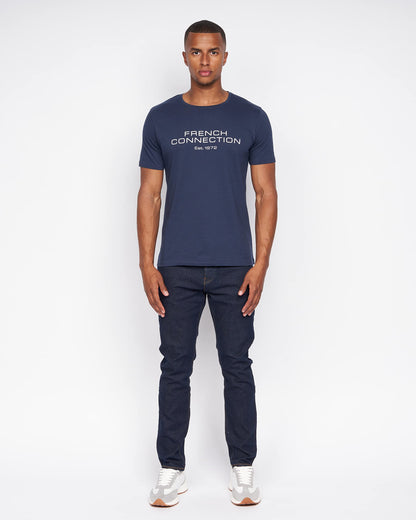 French Connection Mens Premium Half Sleeve Crew Neck T-Shirt with Letter Print Logo Design