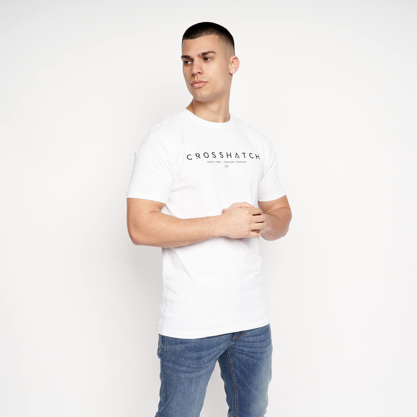 Crosshatch Men's Premium Half Sleeve Crew Neck T-Shirt with Letter Print Logo Design