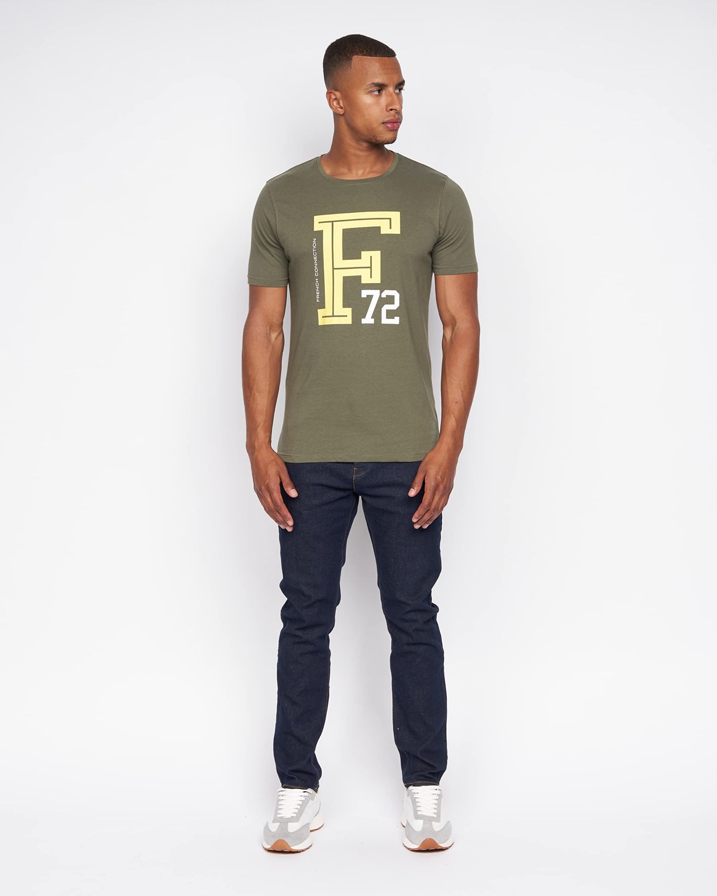 French Connection Mens Premium Half Sleeve Crew Neck T-Shirt with Letter Print Logo Design