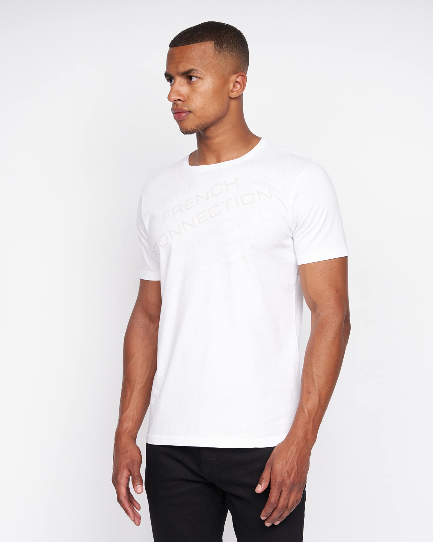 French Connection Mens Premium Half Sleeve Crew Neck T-Shirt with Letter Print Logo Design