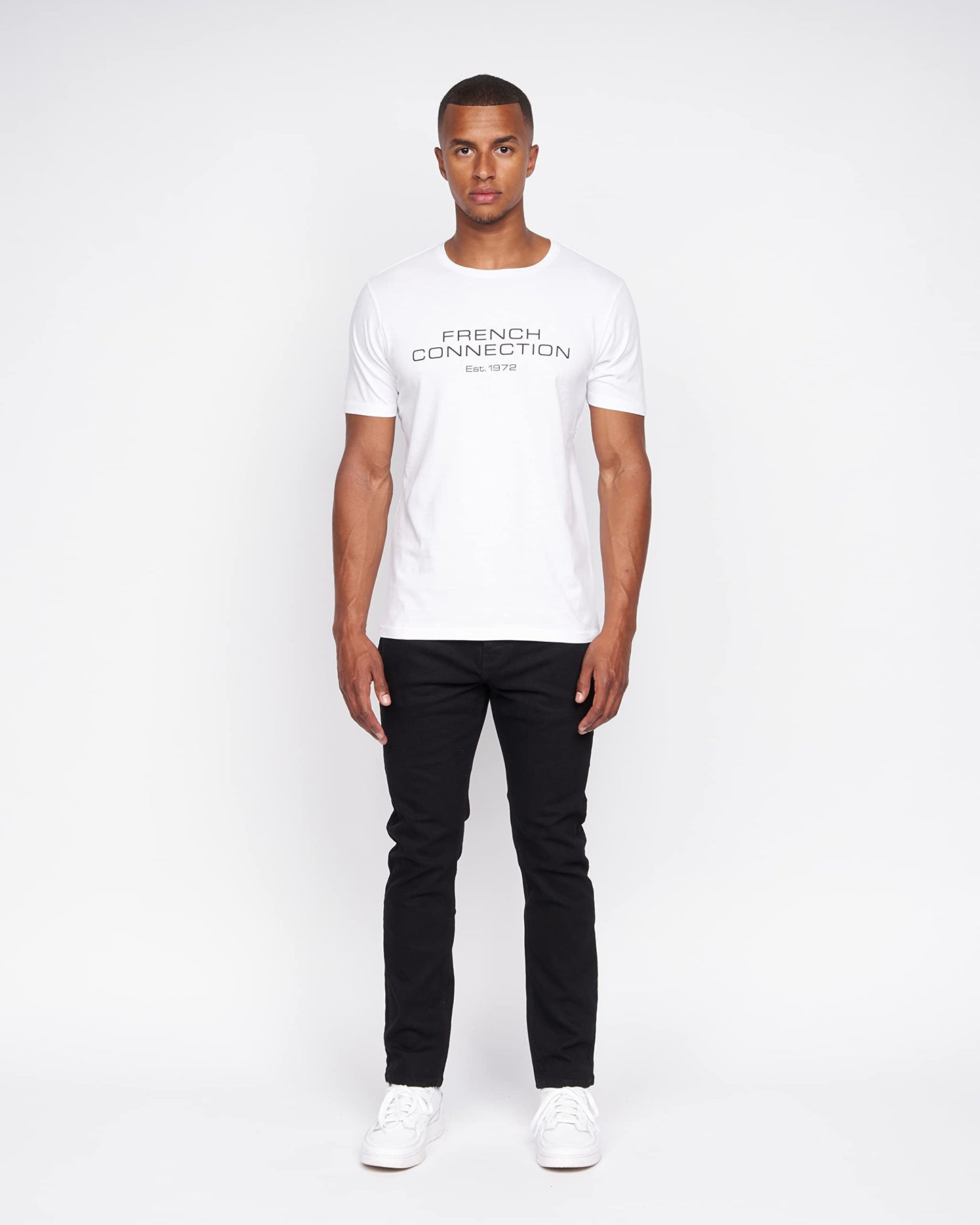 French Connection Mens Premium Half Sleeve Crew Neck T-Shirt with Letter Print Logo Design