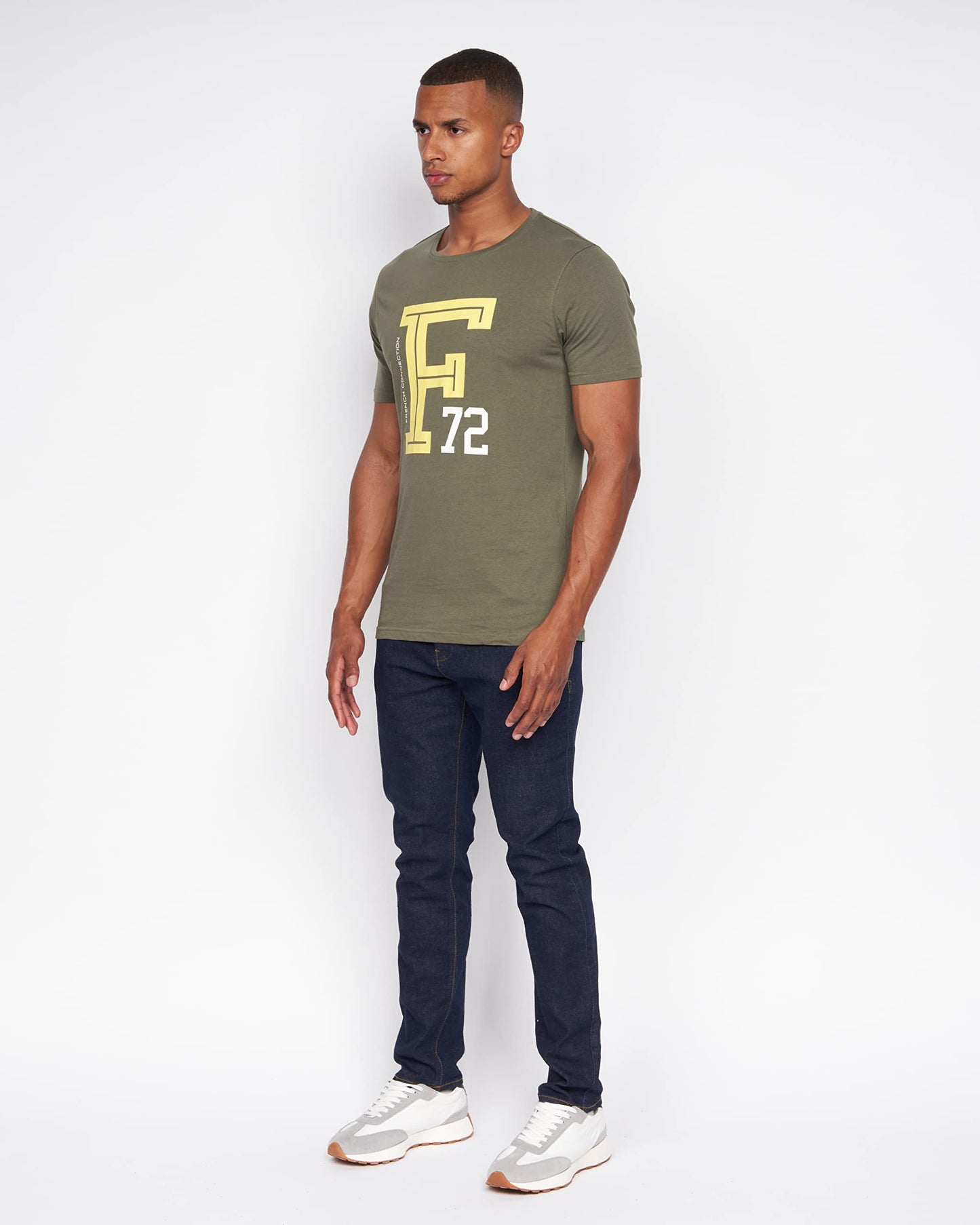 French Connection Mens Premium Half Sleeve Crew Neck T-Shirt with Letter Print Logo Design