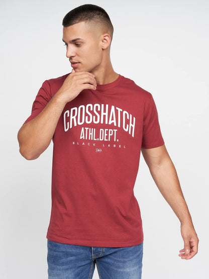 Crosshatch Men's Premium Half Sleeve Crew Neck T-Shirt with Letter Print Logo Design