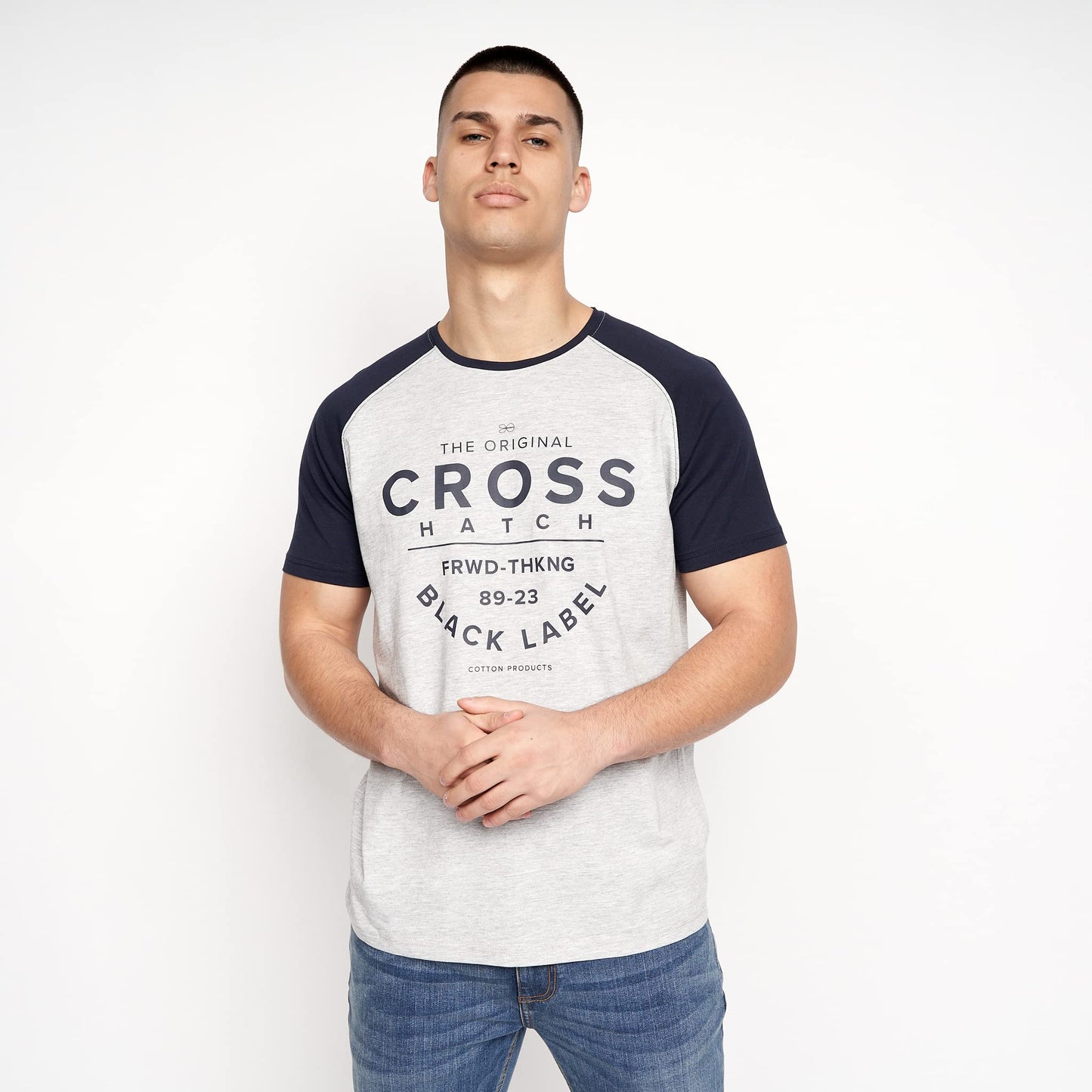 Crosshatch Men's Premium Half Sleeve Crew Neck T-Shirt with Letter Print Logo Design