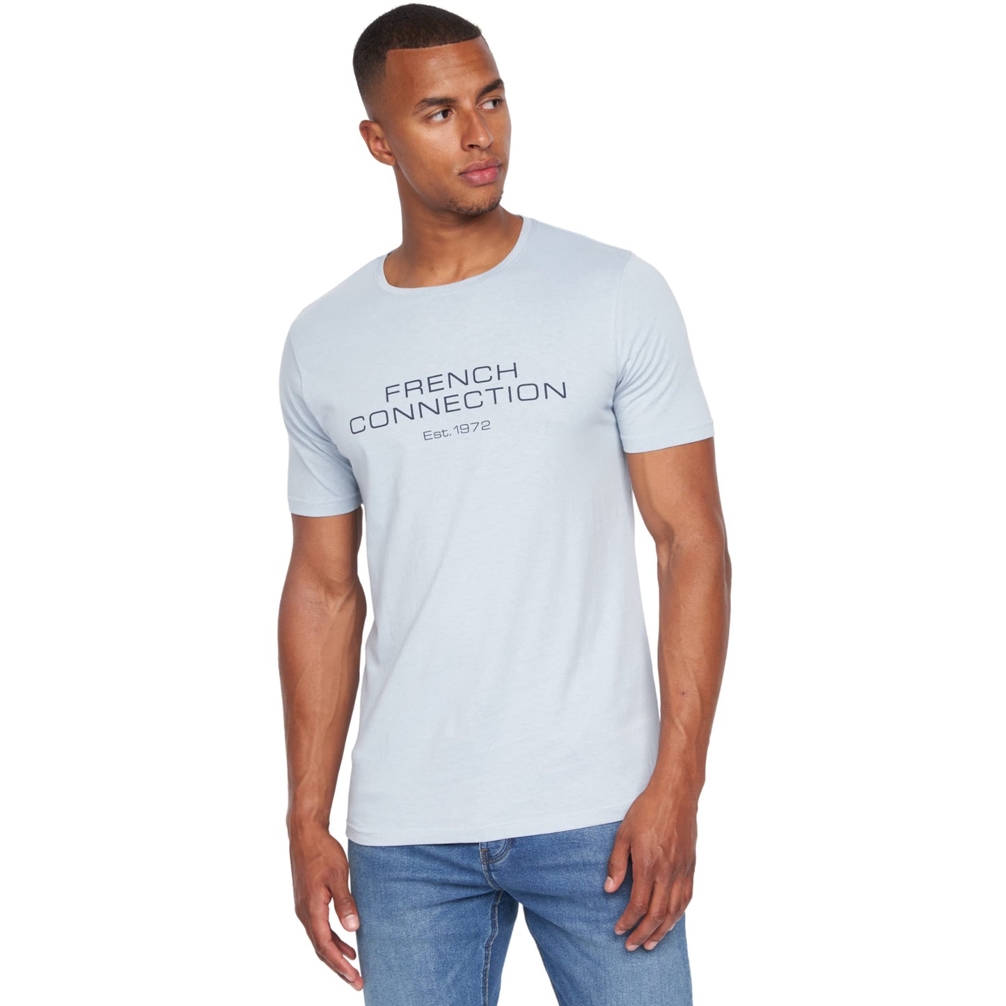 French Connection Mens Premium Half Sleeve Crew Neck T-Shirt with Letter Print Logo Design