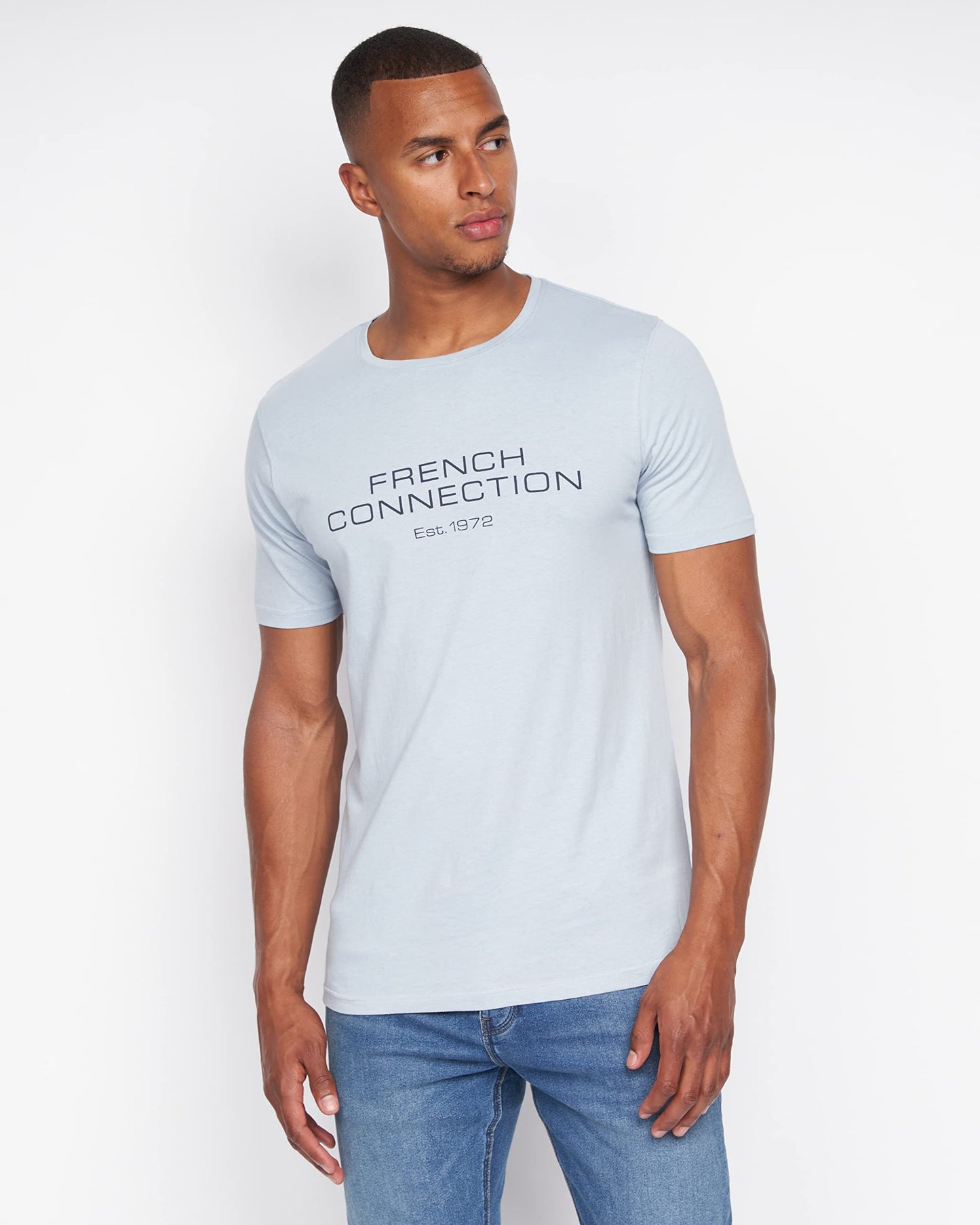 French Connection Mens Premium Half Sleeve Crew Neck T-Shirt with Letter Print Logo Design
