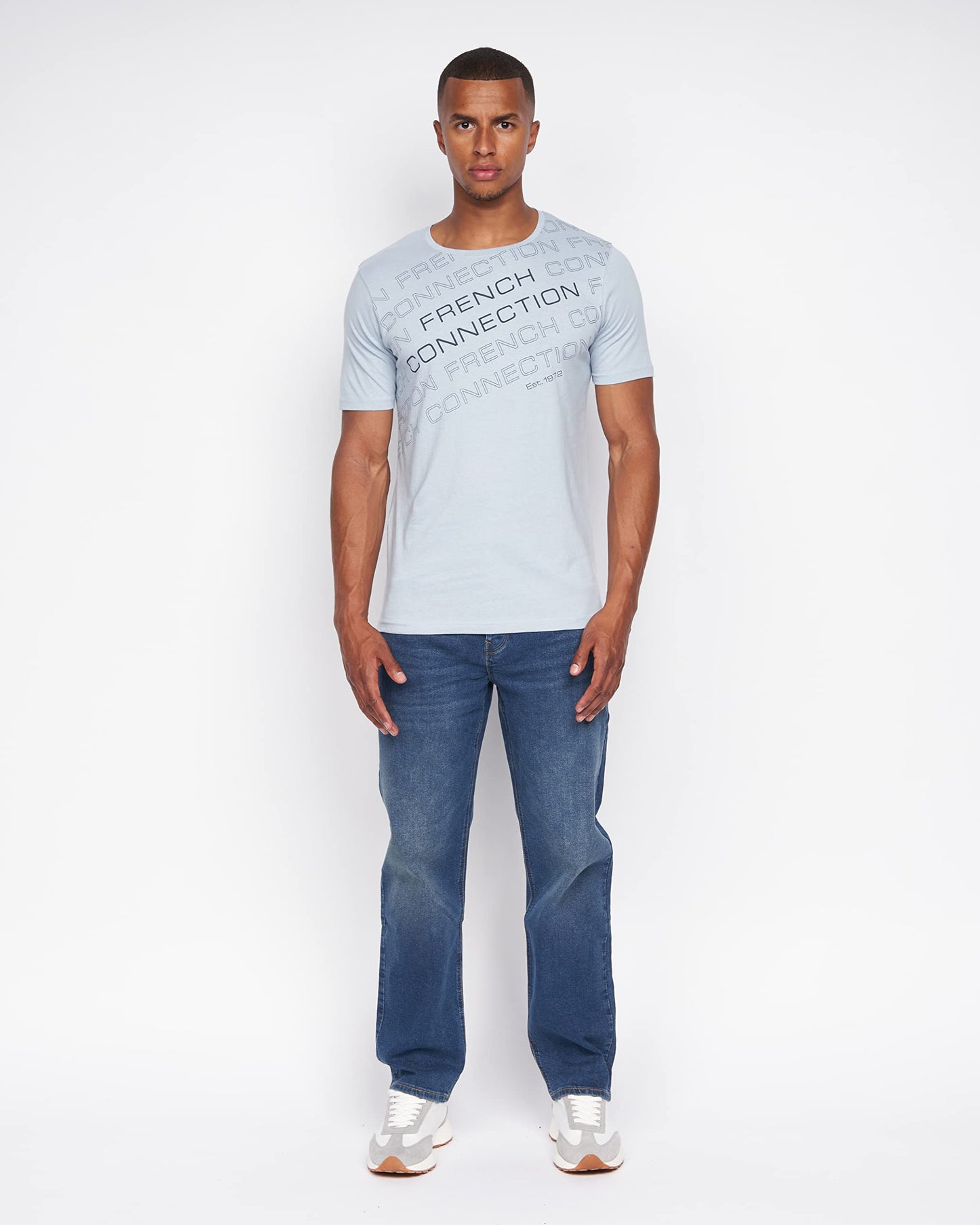 French Connection Mens Premium Half Sleeve Crew Neck T-Shirt with Letter Print Logo Design