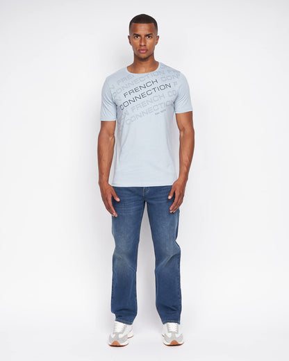 French Connection Mens Premium Half Sleeve Crew Neck T-Shirt with Letter Print Logo Design