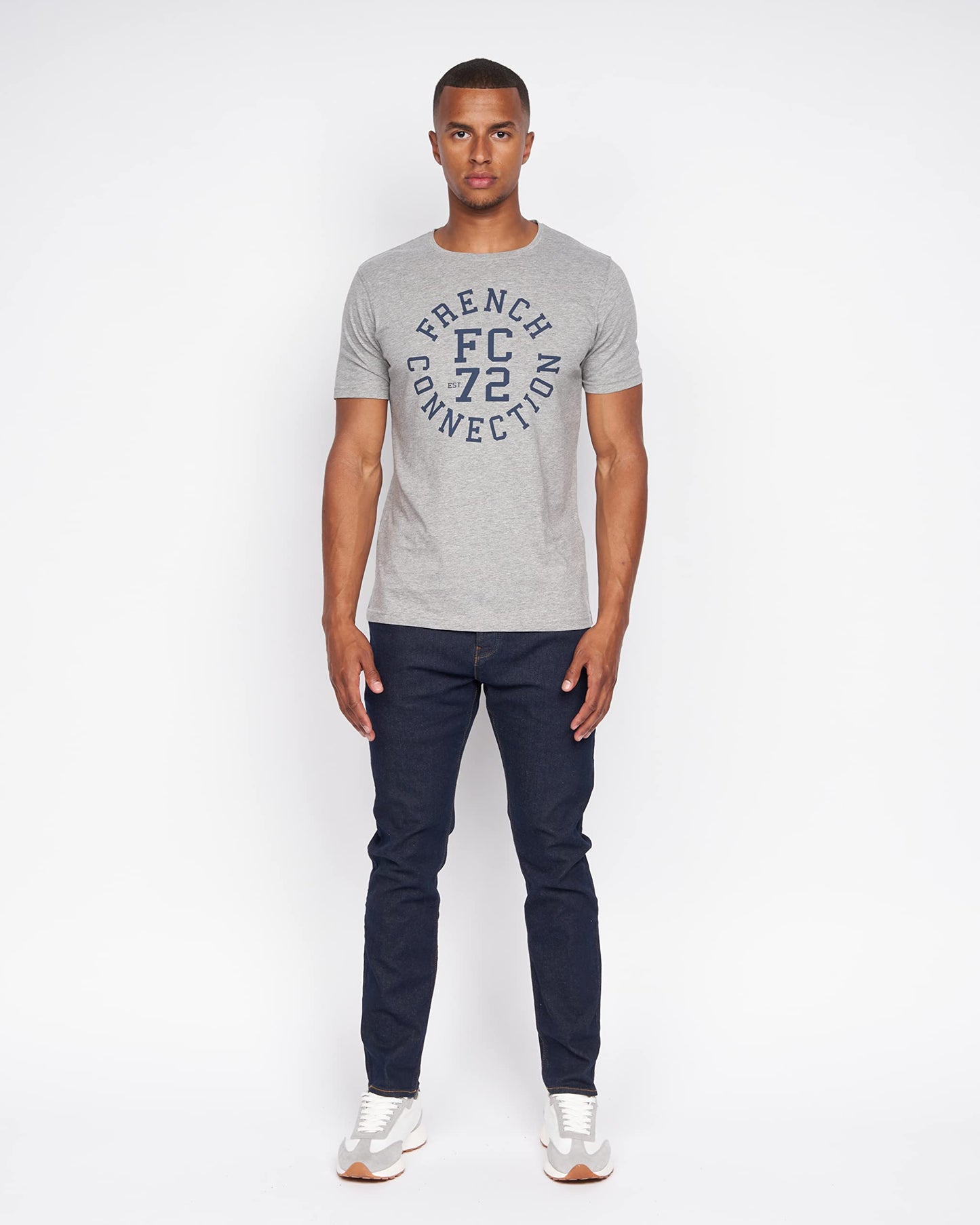 French Connection Mens Premium Half Sleeve Crew Neck T-Shirt with Letter Print Logo Design