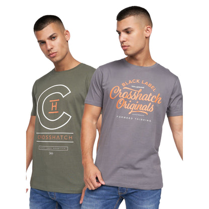 Crosshatch Men's Premium Half Sleeve Crew Neck T-Shirt with Letter Print Logo Design