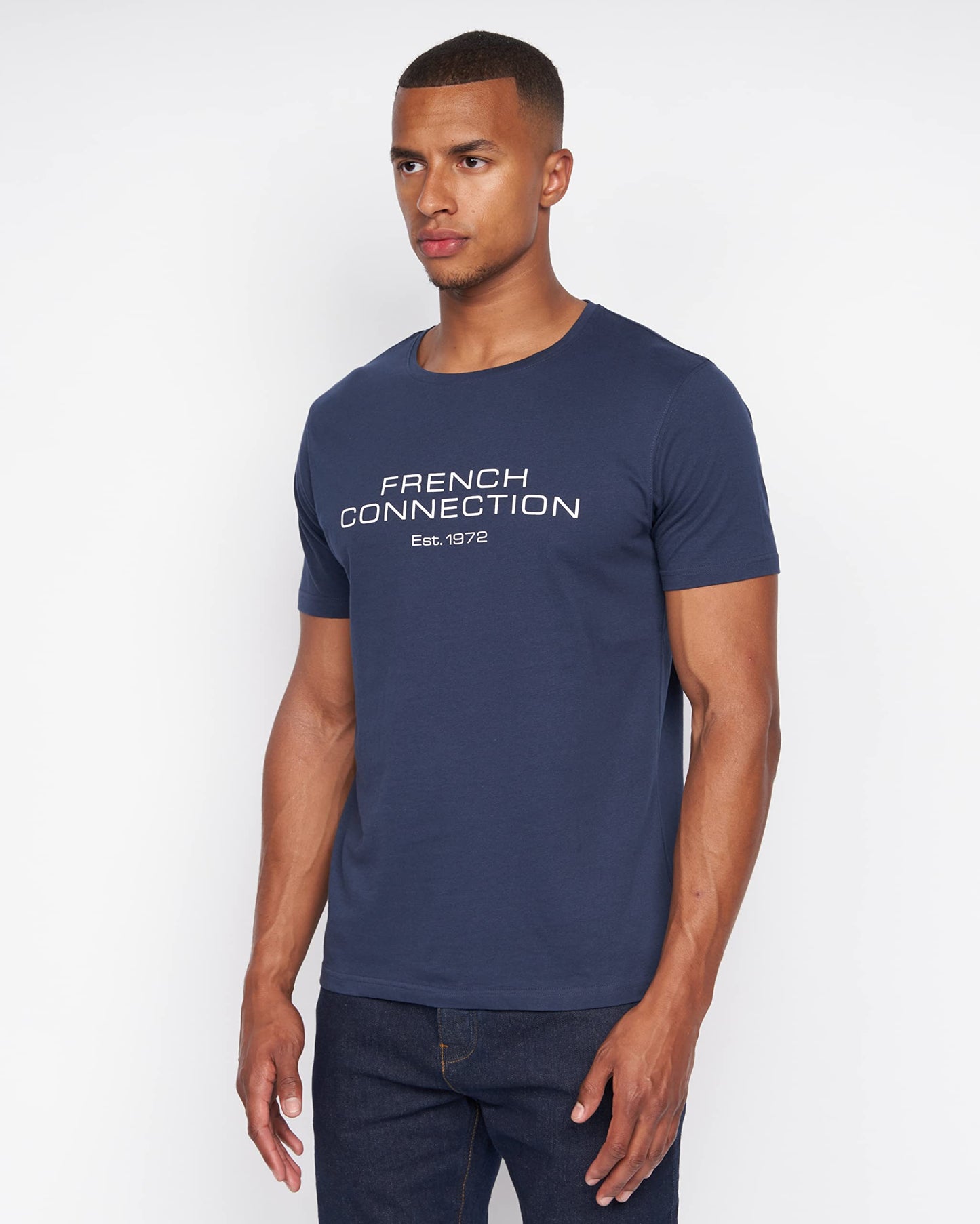 French Connection Mens Premium Half Sleeve Crew Neck T-Shirt with Letter Print Logo Design