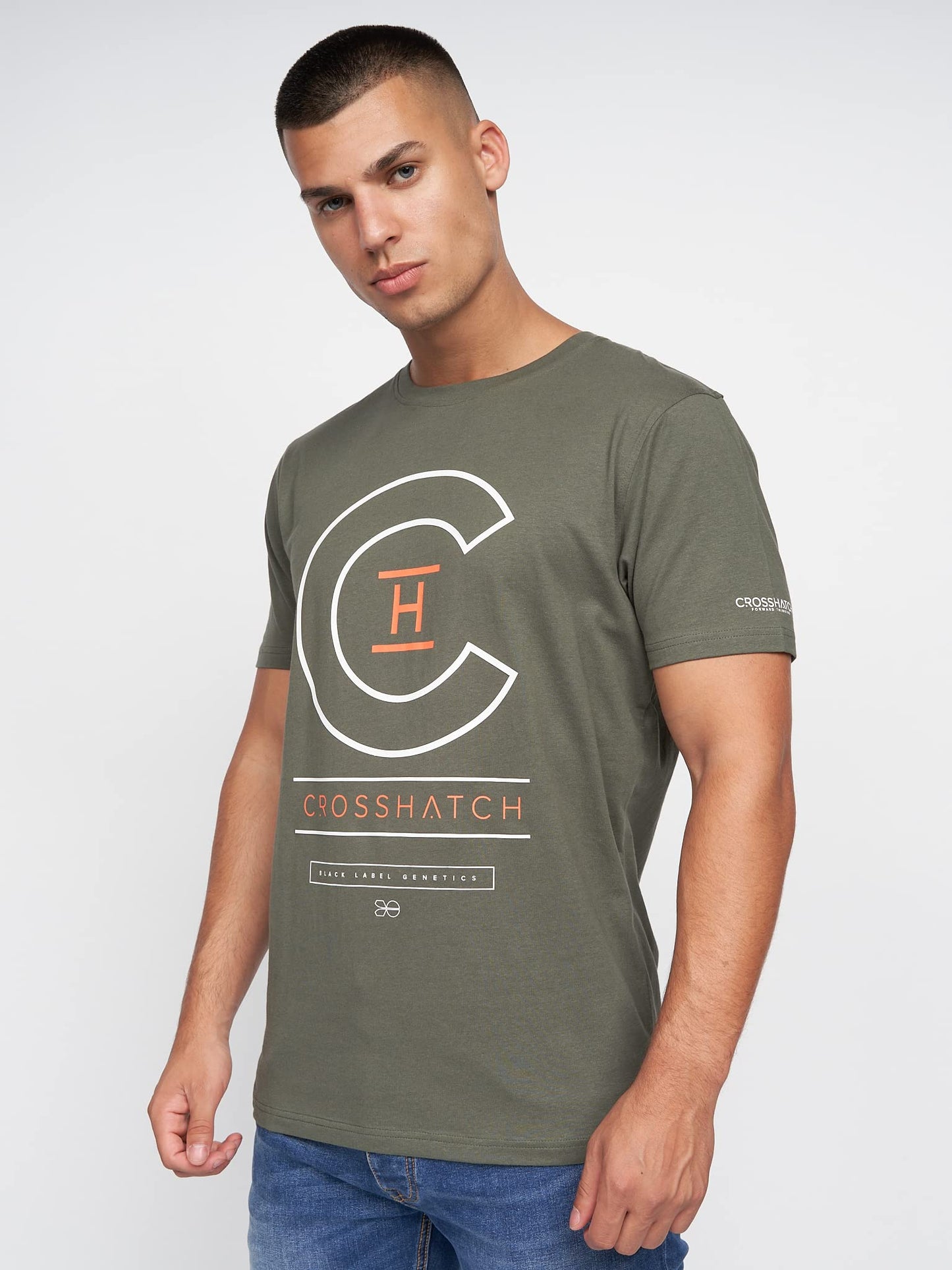 Crosshatch Men's Premium Half Sleeve Crew Neck T-Shirt with Letter Print Logo Design