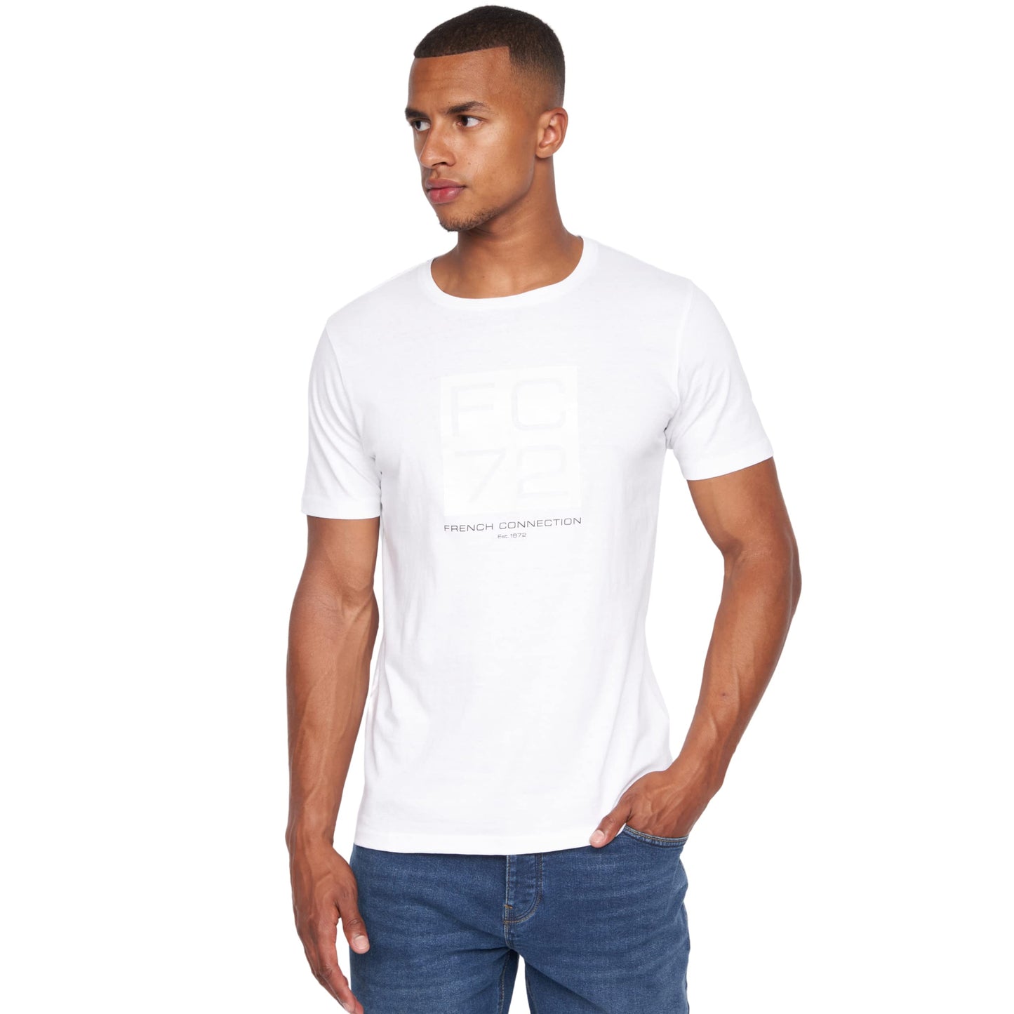 French Connection Mens Premium Half Sleeve Crew Neck T-Shirt with Letter Print Logo Design