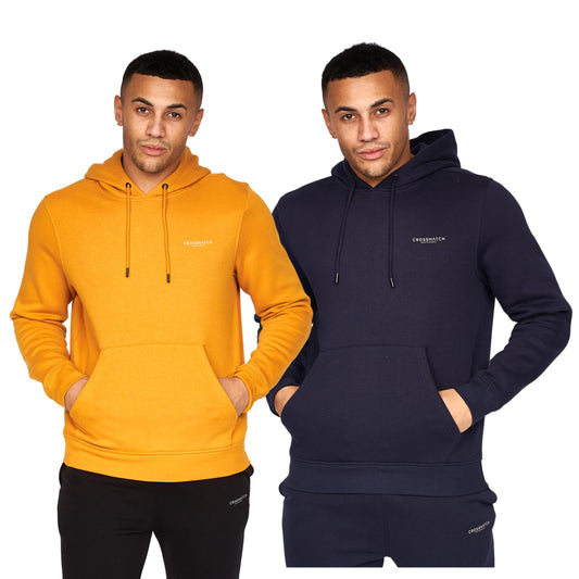 Crosshatch Mens Plain (2 Pack) Hoodie Casual Hooded Sweatshirt Overhead Pullover made from Sustainable Cotton and recycled plastic