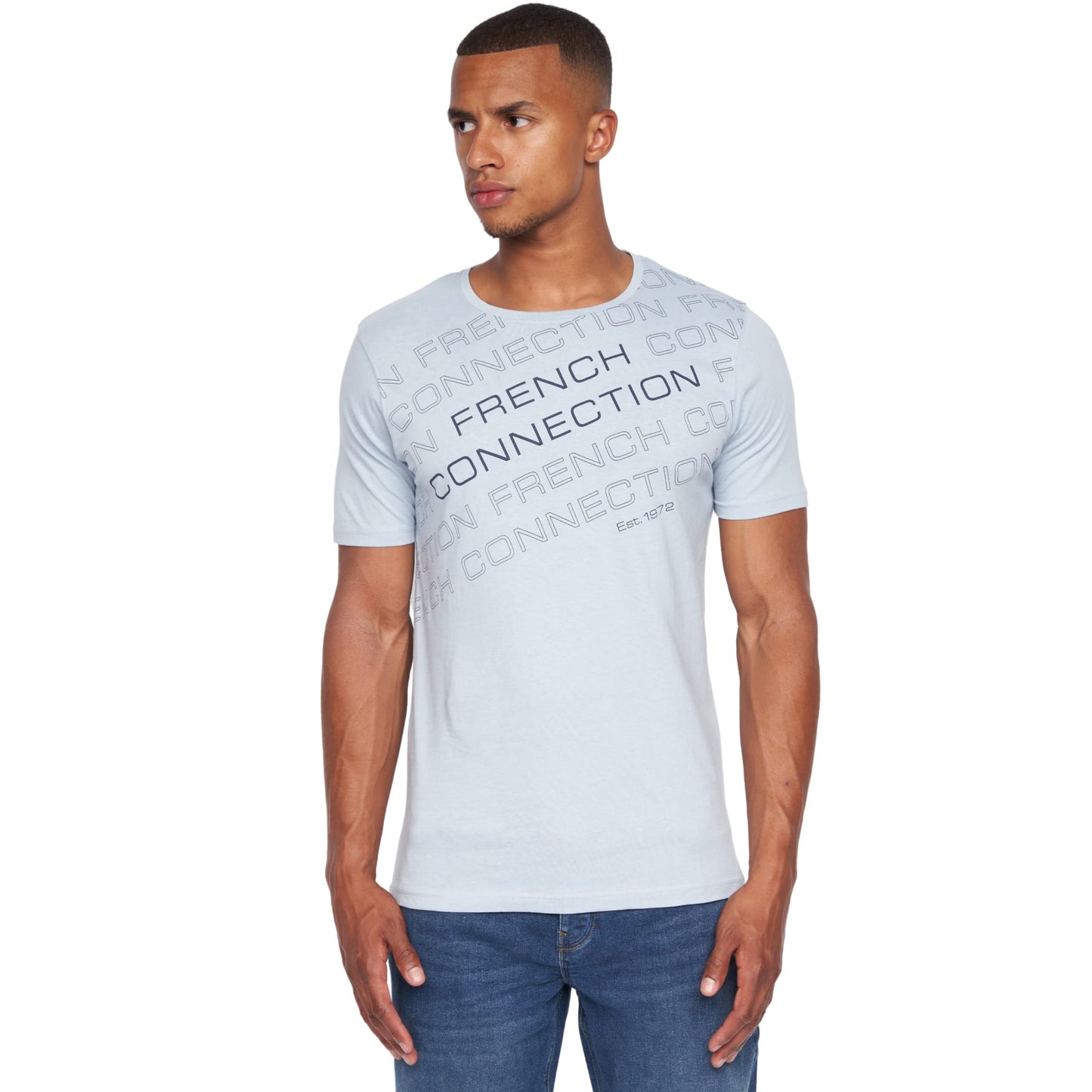 French Connection Mens Premium Half Sleeve Crew Neck T-Shirt with Letter Print Logo Design