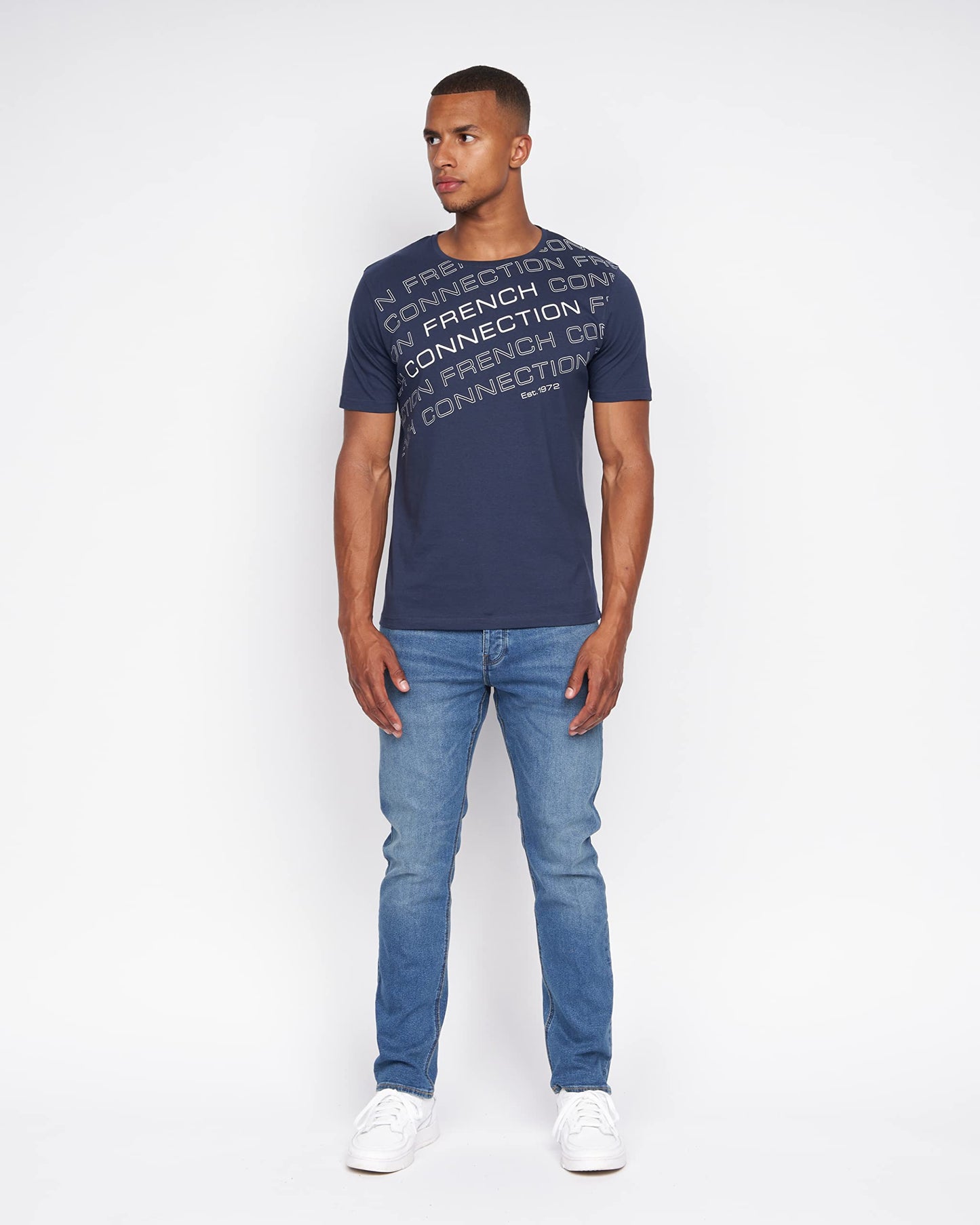 French Connection Mens Premium Half Sleeve Crew Neck T-Shirt with Letter Print Logo Design