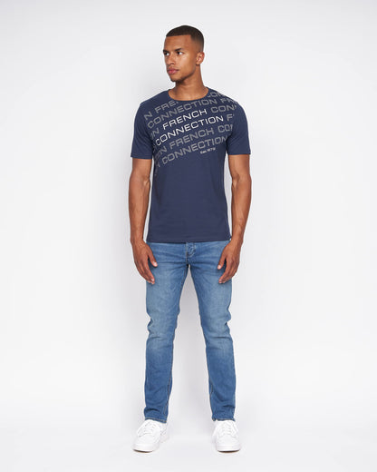 French Connection Mens Premium Half Sleeve Crew Neck T-Shirt with Letter Print Logo Design
