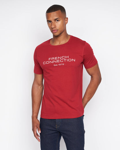 French Connection Mens Premium Half Sleeve Crew Neck T-Shirt with Letter Print Logo Design