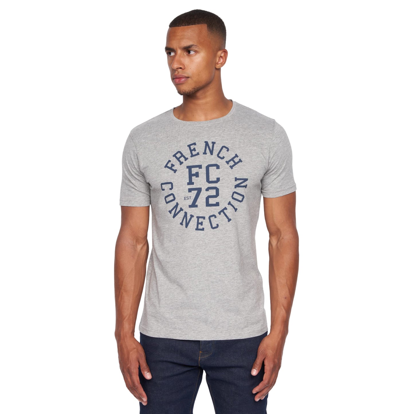 French Connection Mens Premium Half Sleeve Crew Neck T-Shirt with Letter Print Logo Design