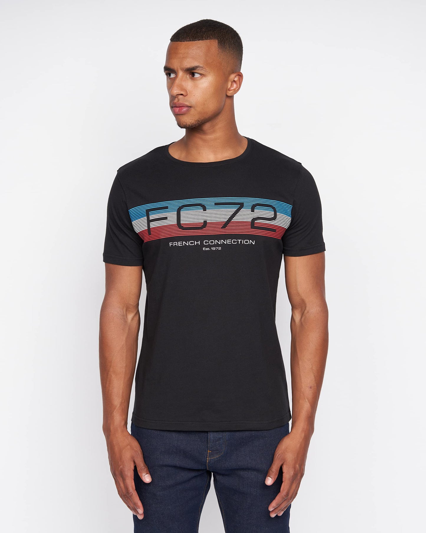 French Connection Mens Premium Half Sleeve Crew Neck T-Shirt with Letter Print Logo Design