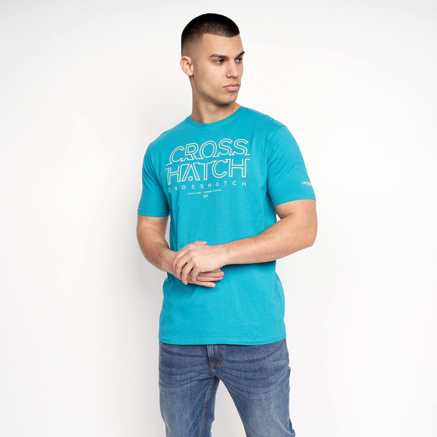 Crosshatch Men's Premium Half Sleeve Crew Neck T-Shirt with Letter Print Logo Design