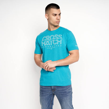 Crosshatch Men's Premium Half Sleeve Crew Neck T-Shirt with Letter Print Logo Design