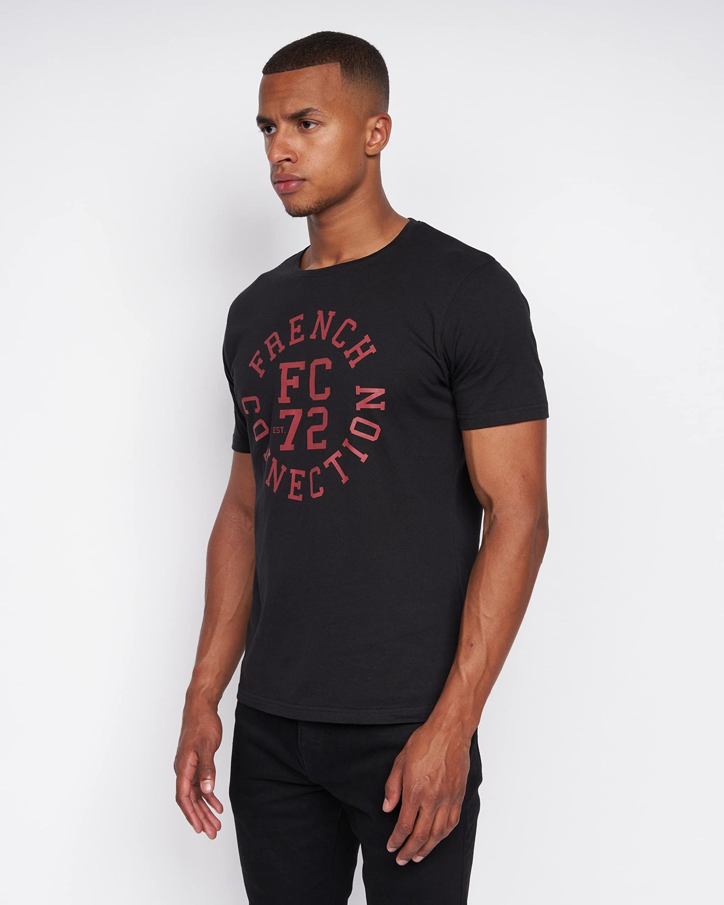 French Connection Mens Premium Half Sleeve Crew Neck T-Shirt with Letter Print Logo Design