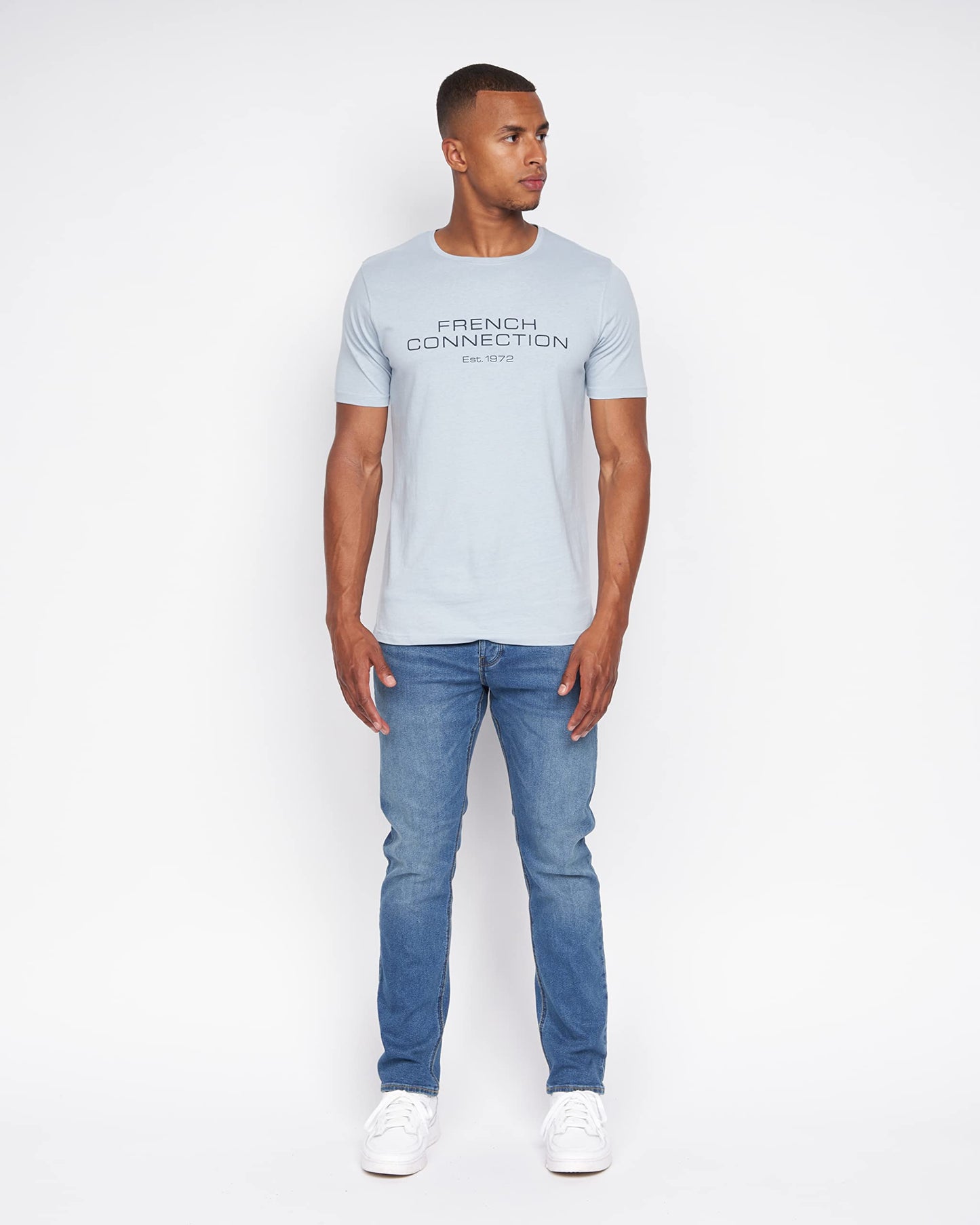 French Connection Mens Premium Half Sleeve Crew Neck T-Shirt with Letter Print Logo Design