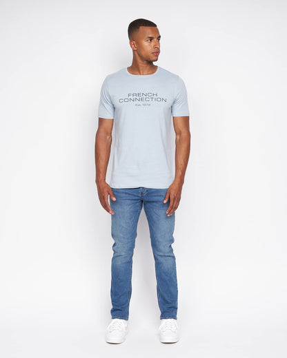 French Connection Mens Premium Half Sleeve Crew Neck T-Shirt with Letter Print Logo Design