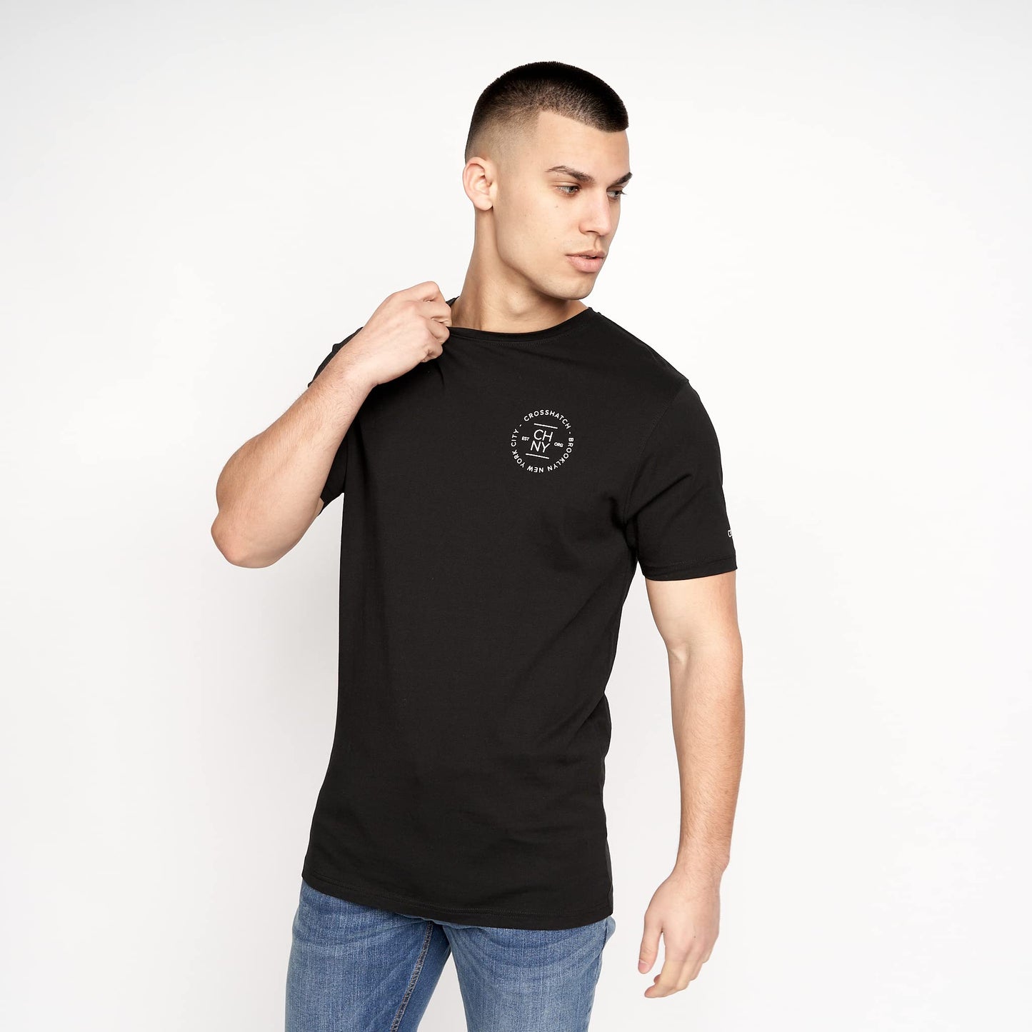 Crosshatch Men's Premium Half Sleeve Crew Neck T-Shirt with Letter Print Logo Design