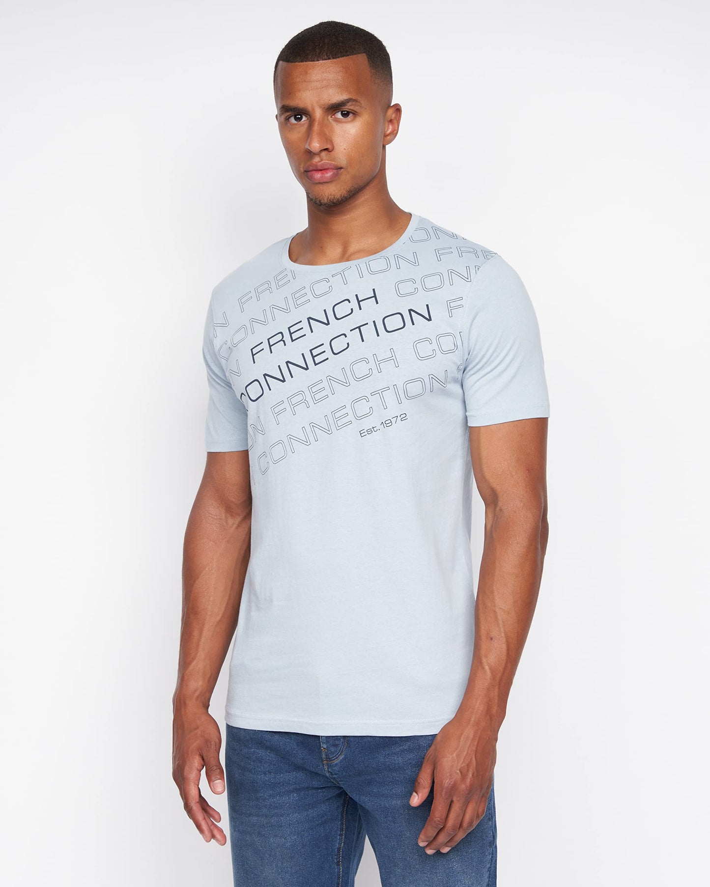 French Connection Mens Premium Half Sleeve Crew Neck T-Shirt with Letter Print Logo Design