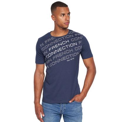 French Connection Mens Premium Half Sleeve Crew Neck T-Shirt with Letter Print Logo Design