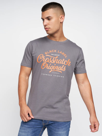 Crosshatch Men's Premium Half Sleeve Crew Neck T-Shirt with Letter Print Logo Design