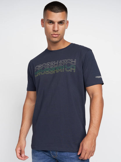 Crosshatch Men's Premium Half Sleeve Crew Neck T-Shirt with Letter Print Logo Design