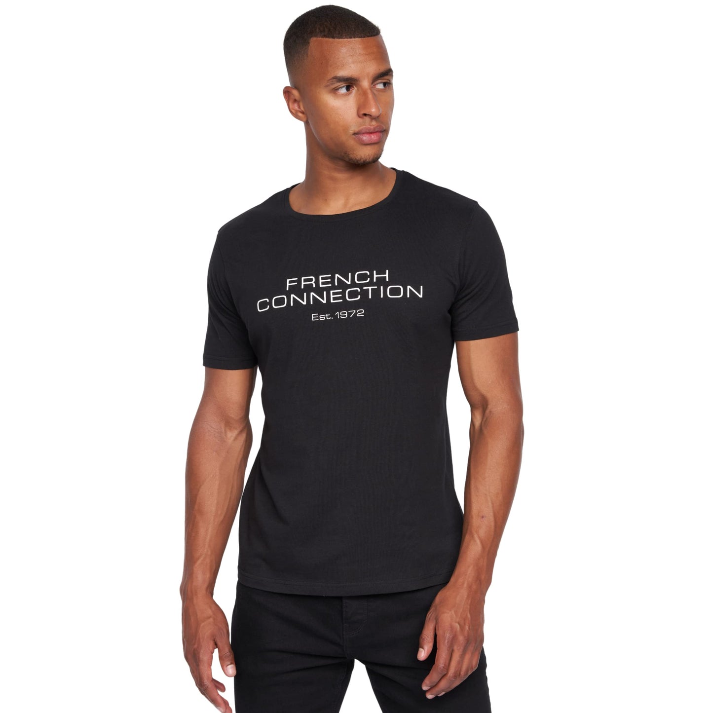 French Connection Mens Premium Half Sleeve Crew Neck T-Shirt with Letter Print Logo Design