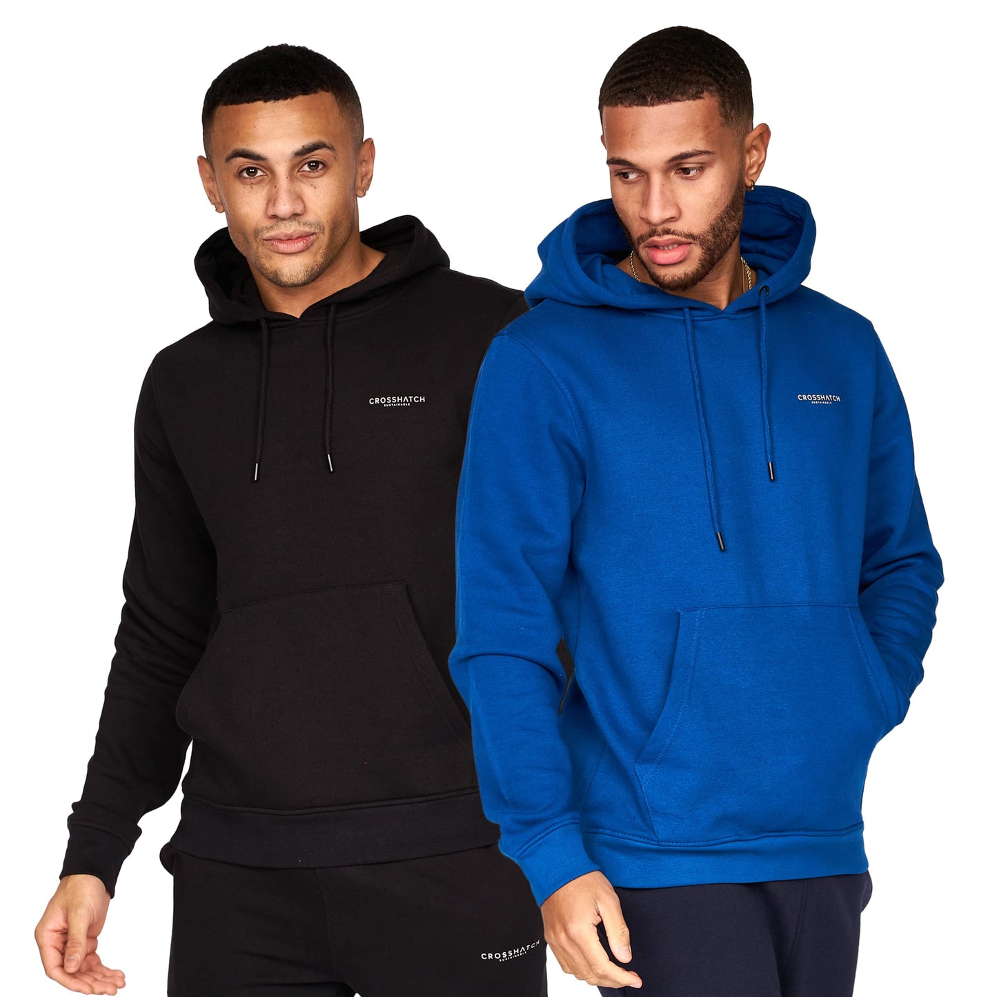 Crosshatch Mens Plain (2 Pack) Hoodie Casual Hooded Sweatshirt Overhead Pullover made from Sustainable Cotton and recycled plastic