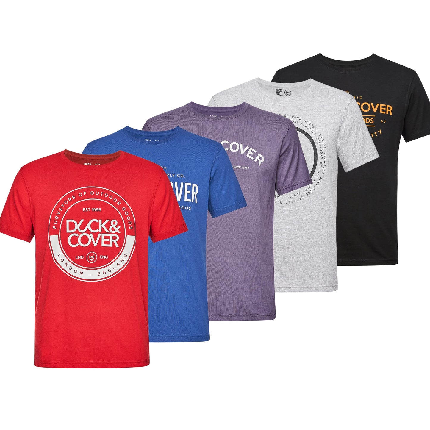 Duck and Cover (5Pack) Mens Premium Printed Half Sleeve Crew Neck T-Shirt