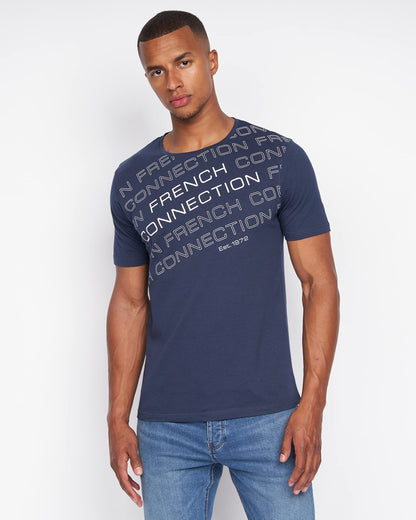 French Connection Mens Premium Half Sleeve Crew Neck T-Shirt with Letter Print Logo Design