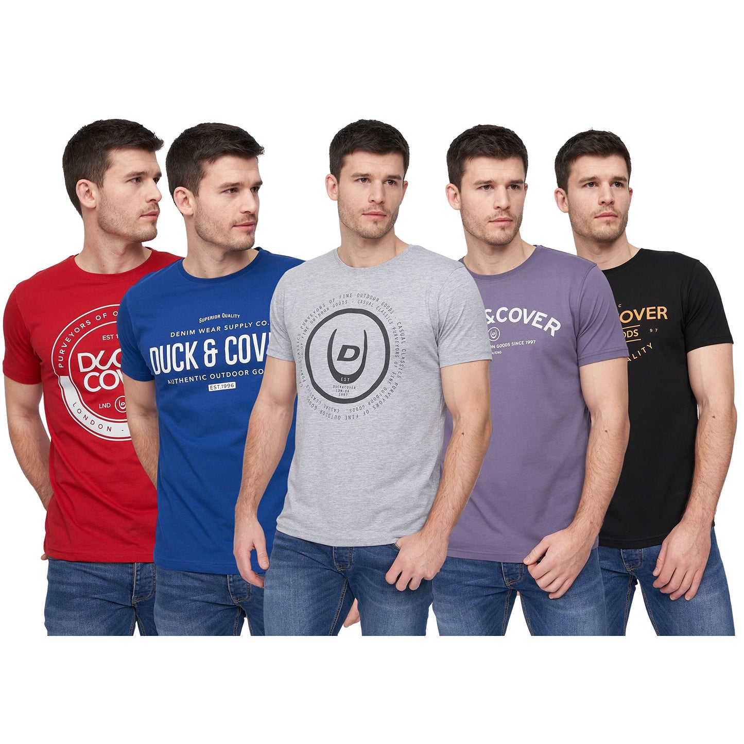 Duck and Cover (5Pack) Mens Premium Printed Half Sleeve Crew Neck T-Shirt
