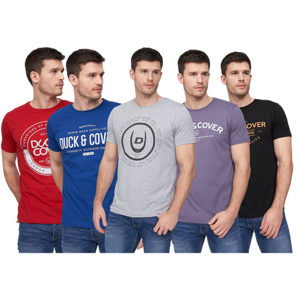 Duck and Cover (5Pack) Mens Premium Printed Half Sleeve Crew Neck T-Shirt