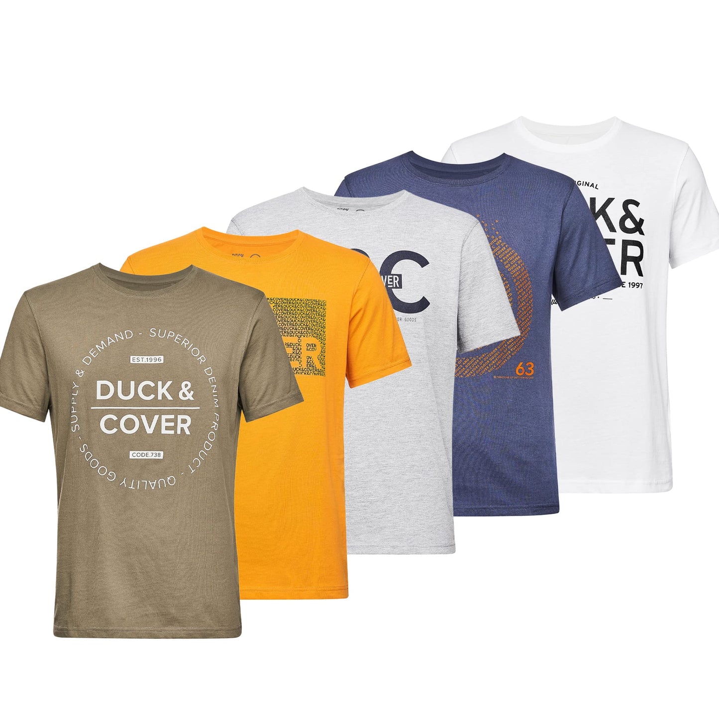 Duck and Cover (5Pack) Mens Premium Printed Half Sleeve Crew Neck T-Shirt