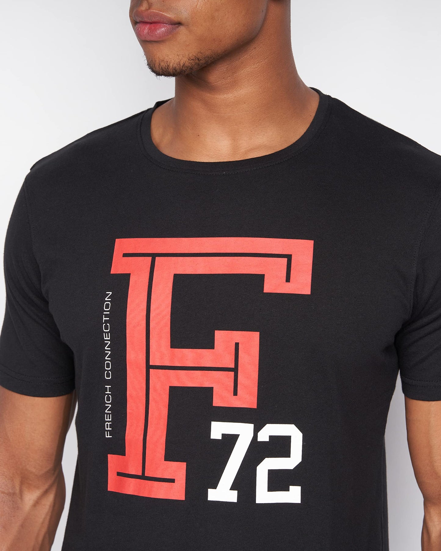 French Connection Mens Premium Half Sleeve Crew Neck T-Shirt with Letter Print Logo Design