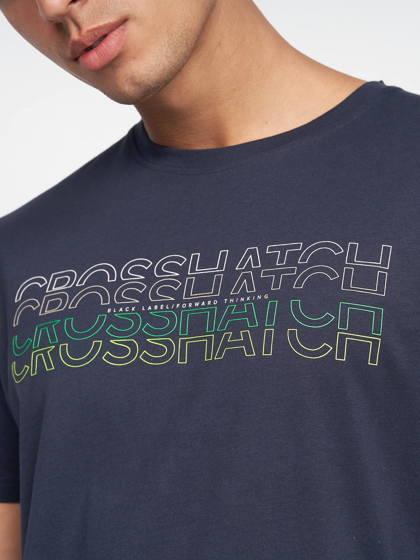 Crosshatch Men's Premium Half Sleeve Crew Neck T-Shirt with Letter Print Logo Design