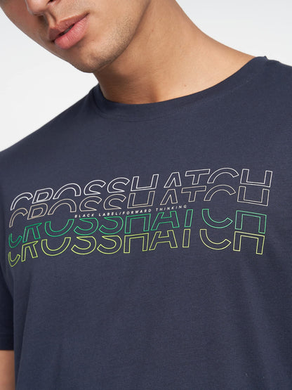 Crosshatch Men's Premium Half Sleeve Crew Neck T-Shirt with Letter Print Logo Design