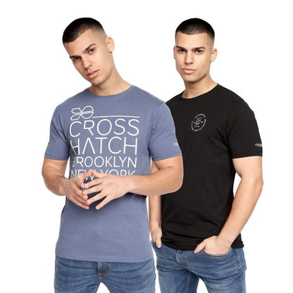 Crosshatch Men's Premium Half Sleeve Crew Neck T-Shirt with Letter Print Logo Design